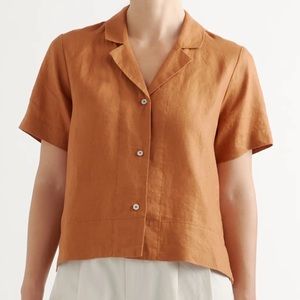 Quince 100% Linen Short Sleeve Shirt Terracotta L